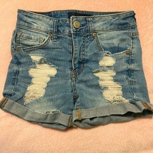Size 00 high waisted midi denim shorts from Aeropostale